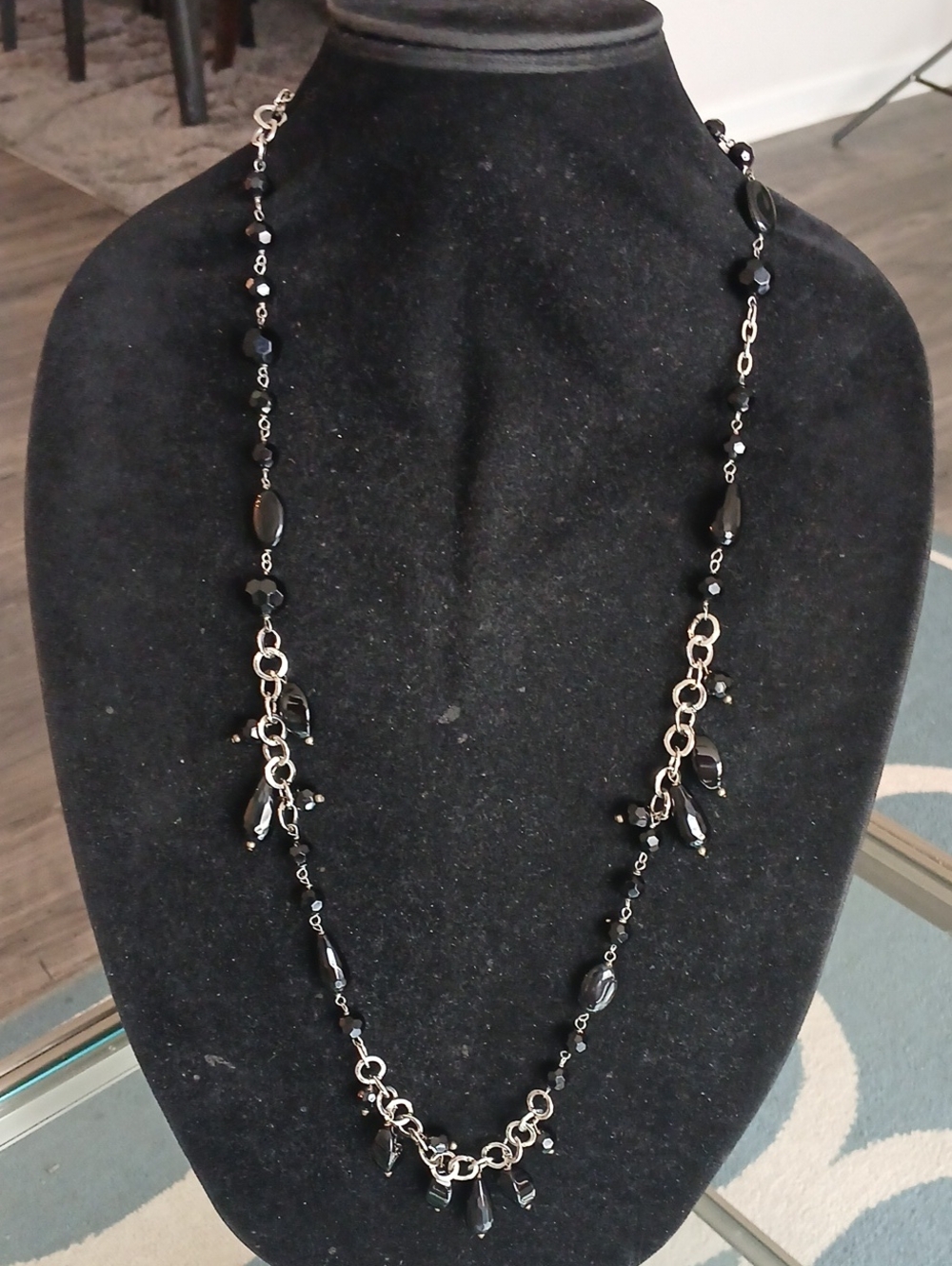 Elegant Black Beaded Drop Necklace - Women Jewelry